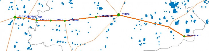 Карта-схема автодороги М-51 Байкал Челябинск - Новосибирск