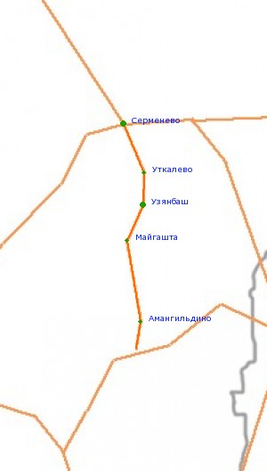  арта-схема автодороги —ерменево - ћагнитогорск-Ѕаймак, 73-ий км (јскарово)